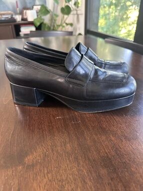 Jeffrey Campbell Black Leather Platform Block Heel Loafers 9.5